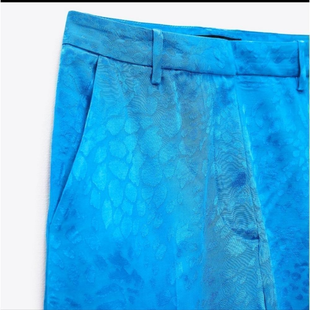ZARA NWT TURQUOISE JACQUARD PANTS WIDE LEG - Picture 10 of 11